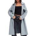 thumbnail image 5 of Double Breasted Women Solid Color Casual Long  Trench Coat with Belt, 5 of 6