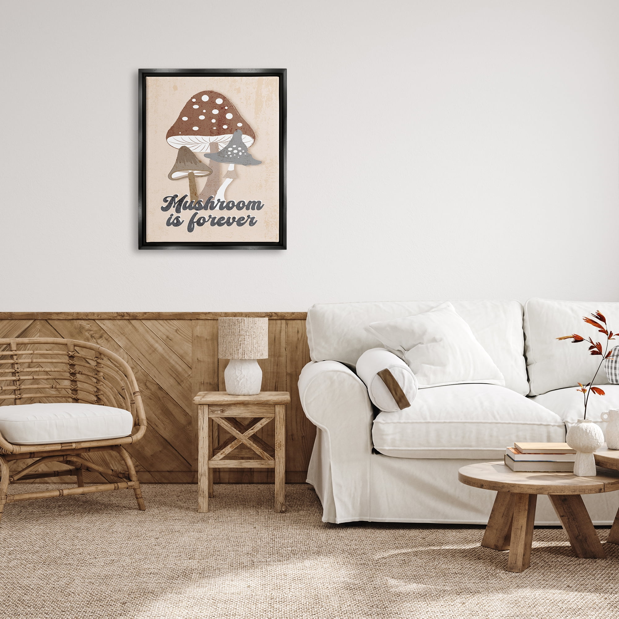Stupell Industries Retro Mushroom is Forever Botanical & Floral Painting Black Floater Framed Canvas Art Print Wall Art, 25 x 31