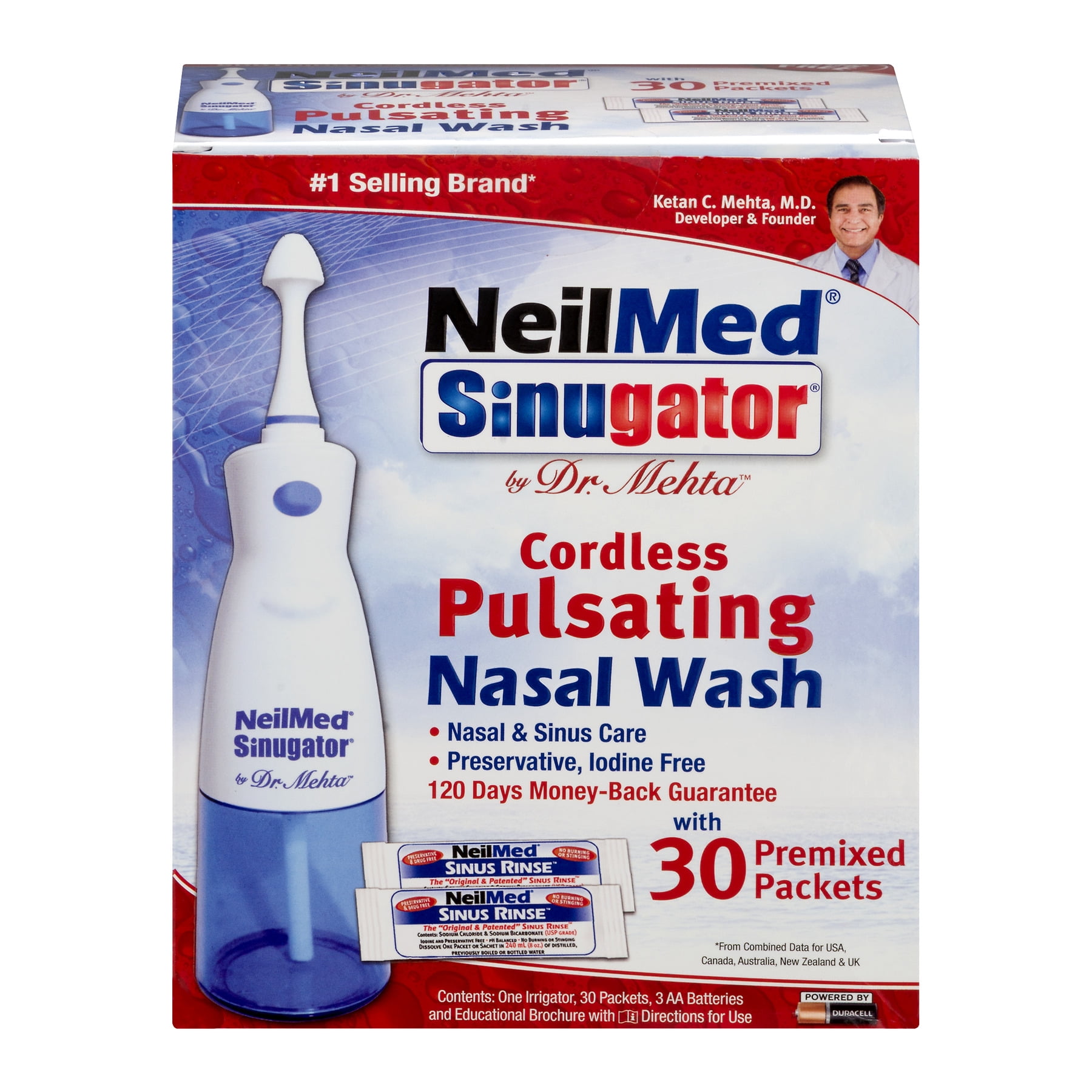NeilMed SinuGator Cordless Pulsating Nasal Wash with 30 Premixed Packets