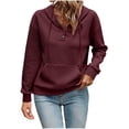 thumbnail image 2 of Guieoi Sweatshirts for Women Plus Size under $10.00 Women Casual Loose Solid Color Hooded Button Pocket Drawstring Long Sleeves Tops Red Black*Friday/Cyber*Monday, 2 of 7