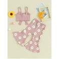 thumbnail image 4 of CIYCuIT Toddler Little Girls 2Pcs Summer Outfits Sleeveless Bow Front Cami Tops + Daisy Print Flare Pants 12M 18M 24M 3T 4T 5T Kids Casual Daily Long Pants Sets, 4 of 8