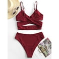 thumbnail image 2 of ZAFUL for Women's Swimwear Crossover High Leg Tankini Swimsuit Red Wine M, 2 of 7