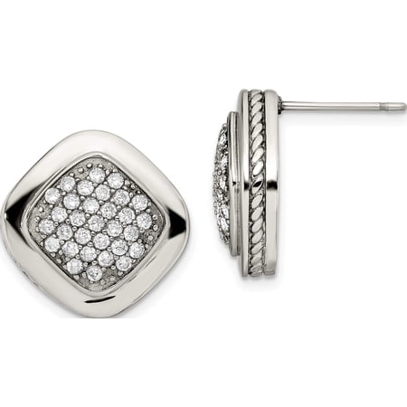 Jewelry by Sweet Pea Stainless Steel Polished CZ Square Post Earrings