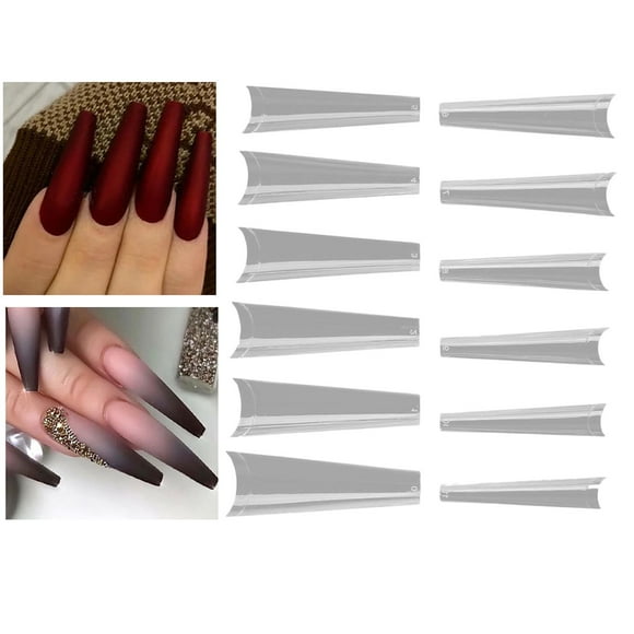 504 piezas ataúd uñas postizas puntas largo plano francés salón Claro Colcomx puntas de uñas