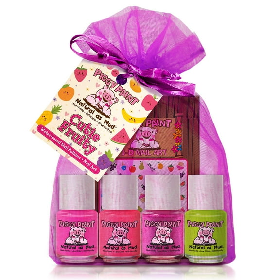 Piggy Paint Cutie Fruity Gift Set, 4 Non-toxic Nail Polishes for Kids & Nail Art