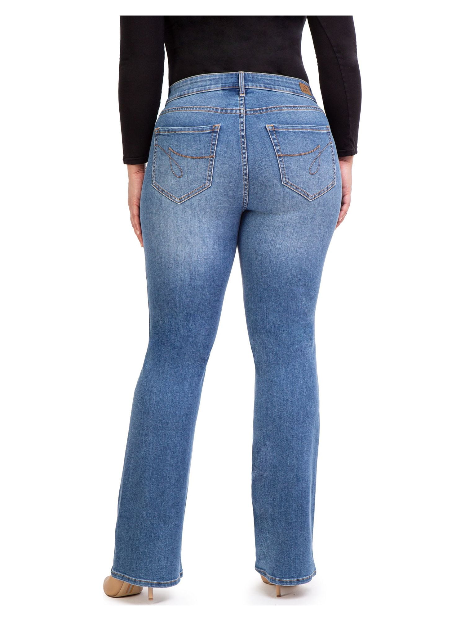 Jordache Women's Mid Rise Curvy Bootcut Jeans, Available in 32" Inseam
