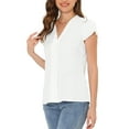 thumbnail image 4 of INSPIRE CHIC Women's Summer Office V-Neck Solid Color Casual Chiffon Ruffle Sleeve Blouse, 4 of 5