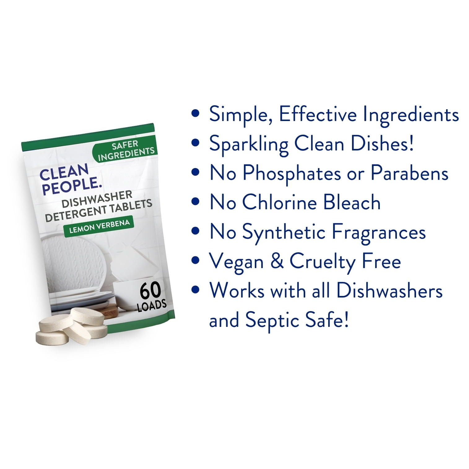 Clean People Dishwasher Detergent Tablets - Fragrance Free, 120 Pack - No Residue, Sparkling Clean