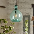 thumbnail image 3 of CASAMOTION Wavy Hammered Hand Blown Glass Pendant Light, Teal, 13", 3 of 7