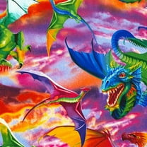 Timeless Treasures Bright Dragons 100% Cotton Sold by The Yard