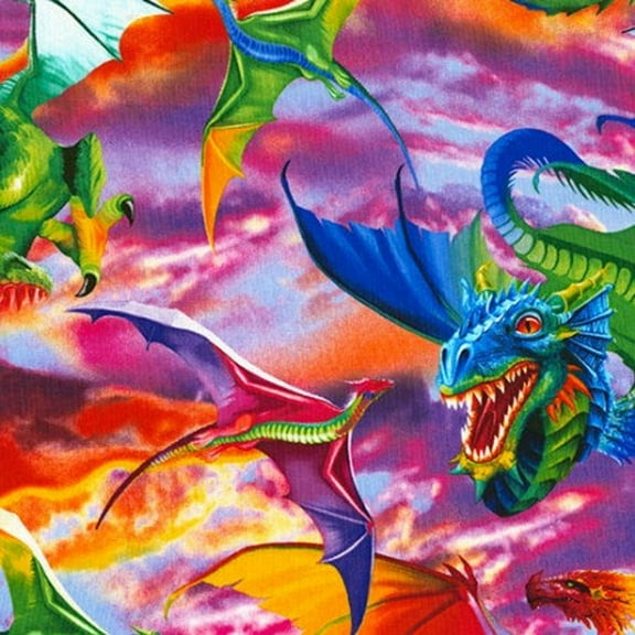 Timeless Treasures Bright Dragons 100% Cotton Sold by The Yard