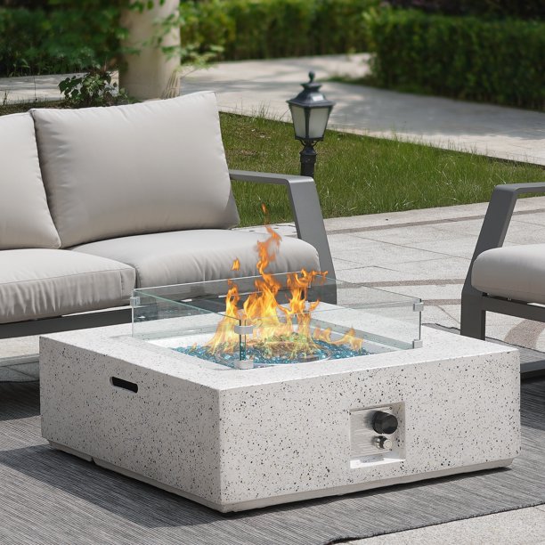 Essential Lounger 35"Square Propane Fire Pit Table with Fire Glass