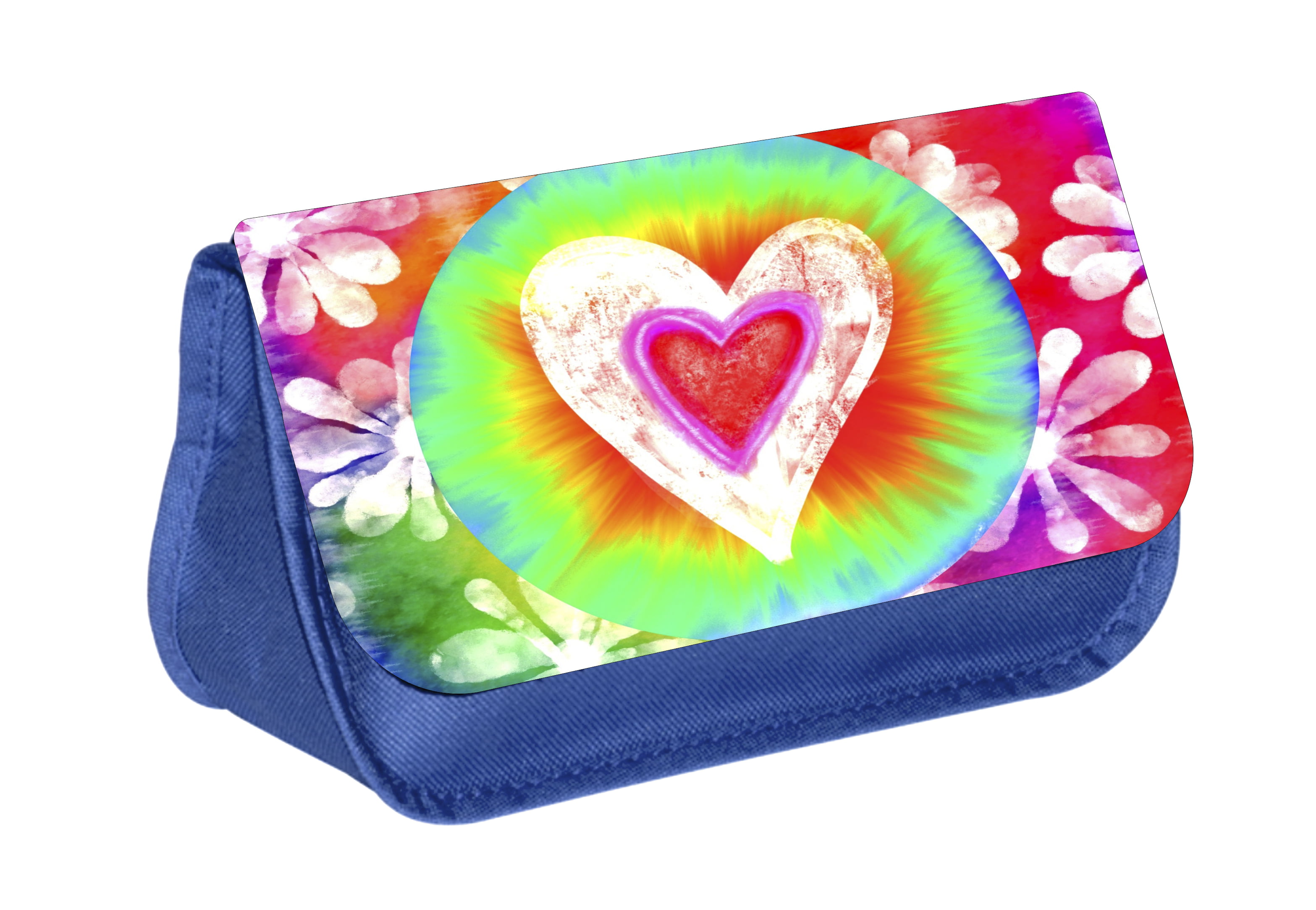 Tie Dye Heart - Girls Blue Pencil Case with 2 Zippered Pockets and ...