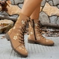 thumbnail image 3 of Floral Embroidered Mid Calf Combat Boots for Women Boho Vintage Flower Lace up Low Heel Winter Fall Riding Short Boots with Side Zipper, 3 of 6