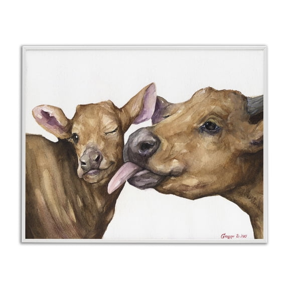 Stupell Industries Farmhouse Happy Cow Mother & Calf White Framed Giclee Art, 20 x 16, by George Dyachenko