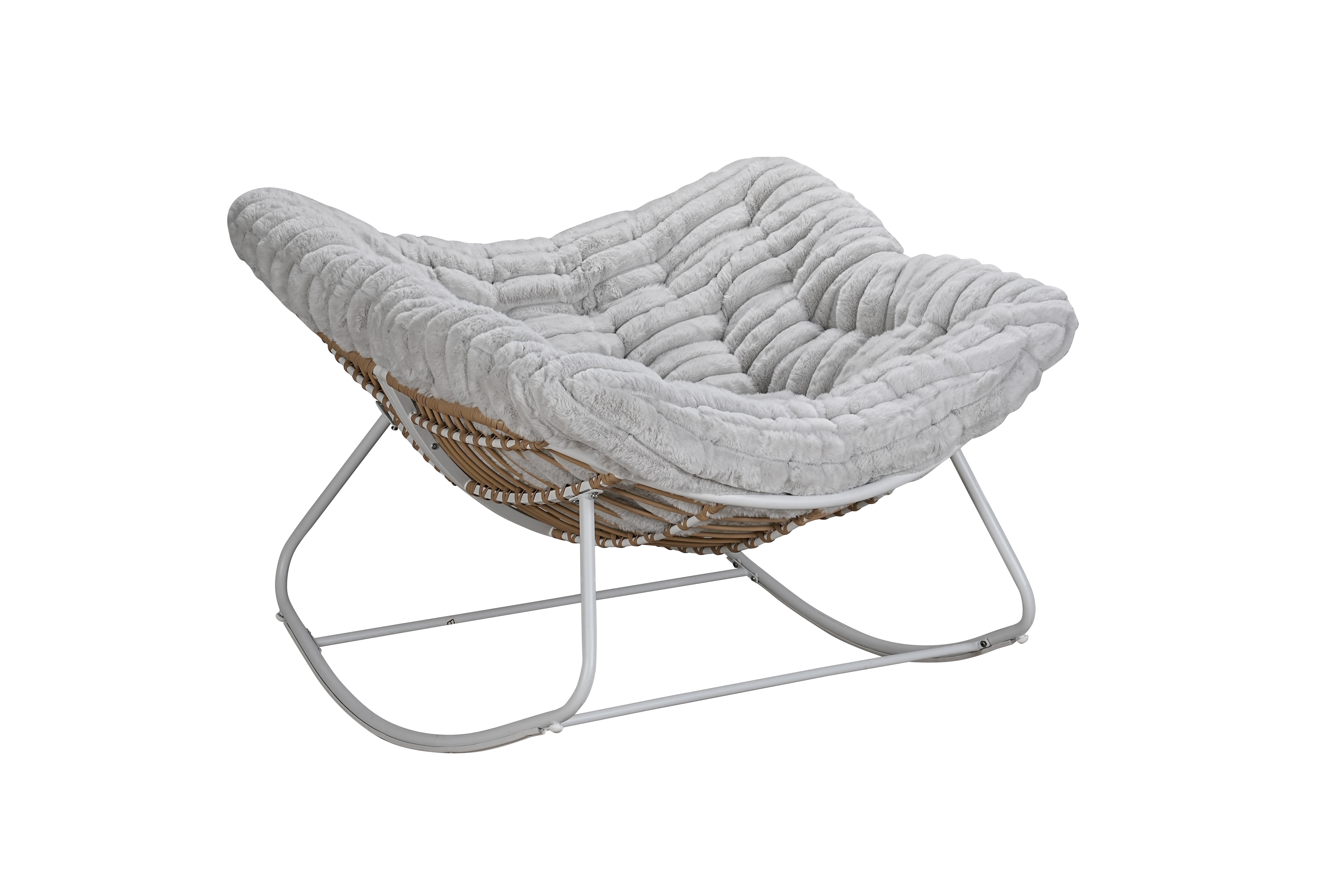 Large Papasan Rocking Chair 42"W x 44"D x 34"H - Heavy Duty Steel Frame with E-Coating, Handwoven PE Rattan, 4.9" Thick Plush Cushion