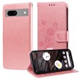 thumbnail image 2 of Designed for Google Pixel 7A Case Wallet,Women Flip Folio Cover with Butterfly & Flower Embossed PU Leather Stand Credit Card Holders Slots Wrist Strap Shockproof Phone Case,Pink, 2 of 11