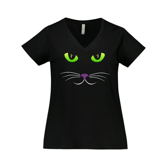 Inktastic Spooky Cat Face Women's Plus Size V-Neck T-Shirt