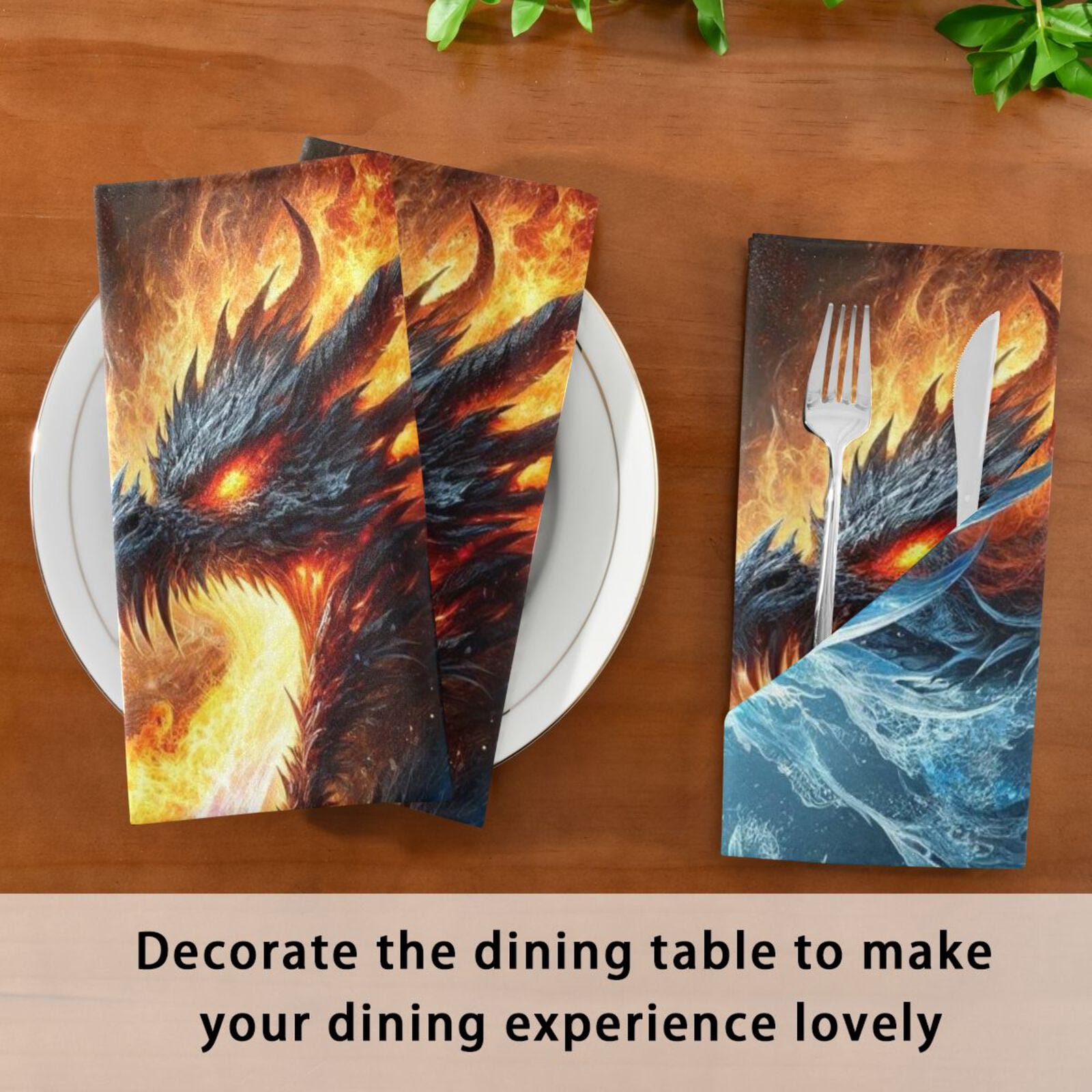 JSTEL Ice & Fire Dragons Cloth Napkins Set of 6, 20x20 Inch Washable and Reusable Napkin for Decoupage Dinner Party Everyday Use