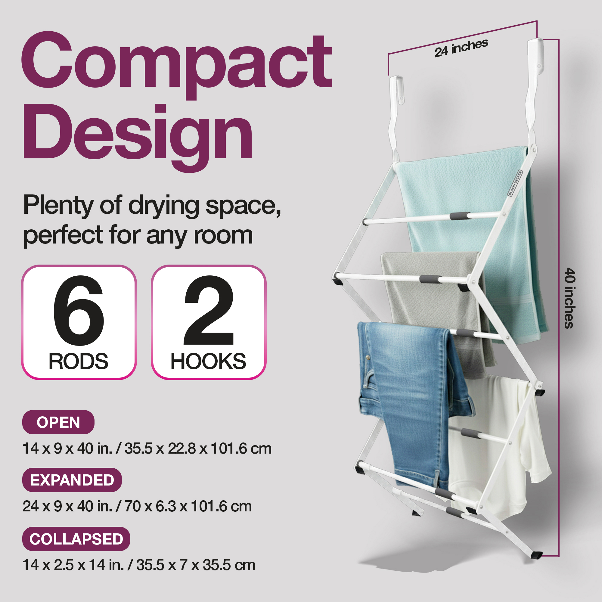 BLACK+DECKER Over-the-Door Telescopic Drying Rack photo 3