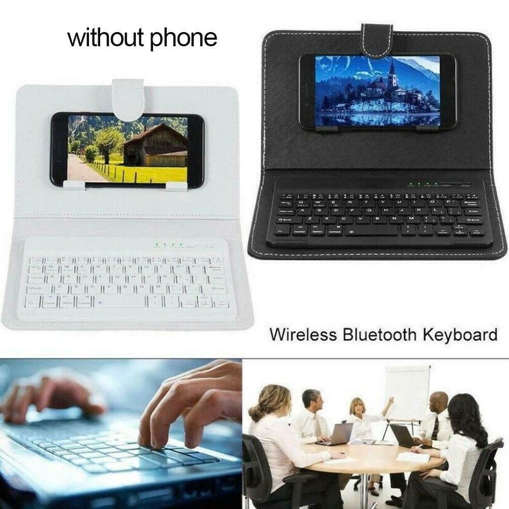 LNKOO Portable Wireless Bluetooth Keyboard with Leather Case, Universal Keyboard with Portfolio Flip Case and Stand, Cover with for 4.5''-6.8'' iOS, Android and Windows Smart Phones (Deep blue)