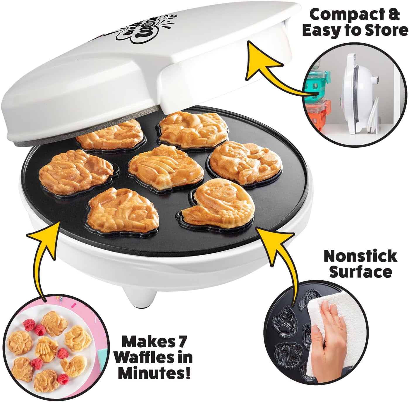 Mermaid Waffle Maker- Create 7 Different Mermaid Shaped Waffles in Minutes - Cool Under the Sea Breakfast for Kids & Adults- Electric Nonstick Waffler Iron Ocean Theme w Recipes, Great Gift