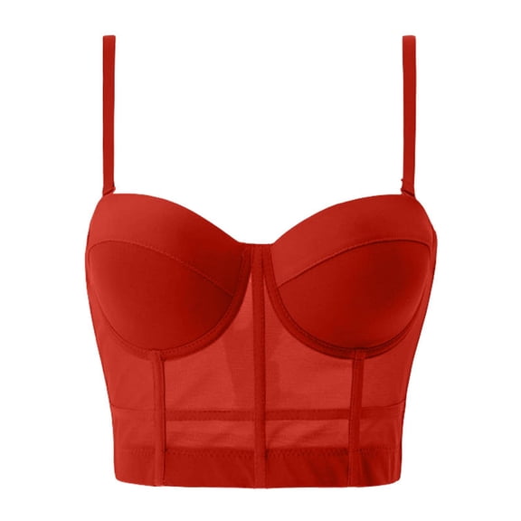 DailyTrove Women's Mesh Corset Bustier Top with Sweetheart Neckline & Boning