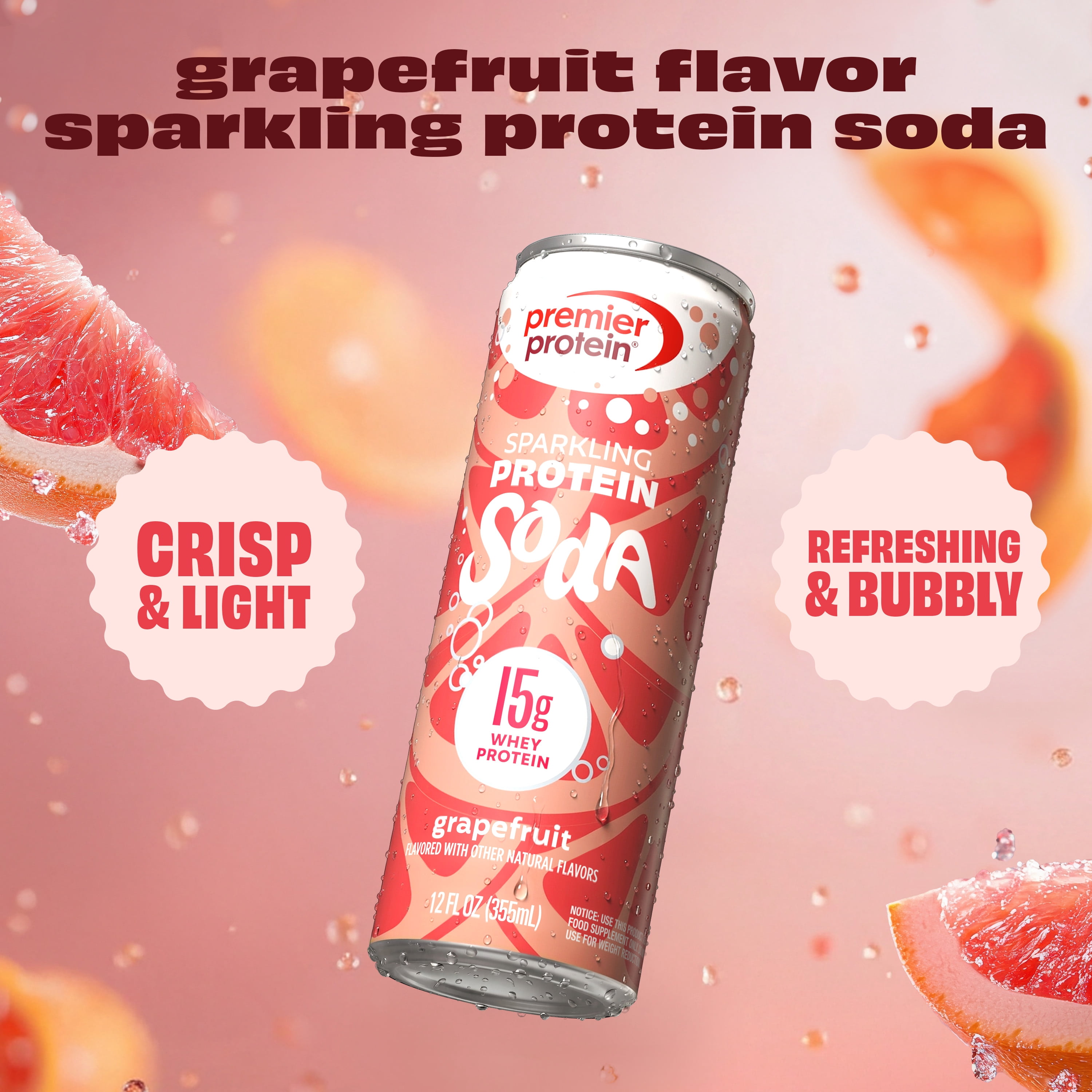 Premier Protein, Sparkling Protein Soda, 15g Protein, Grapefruit, 12 Fl Oz, 4 Ct