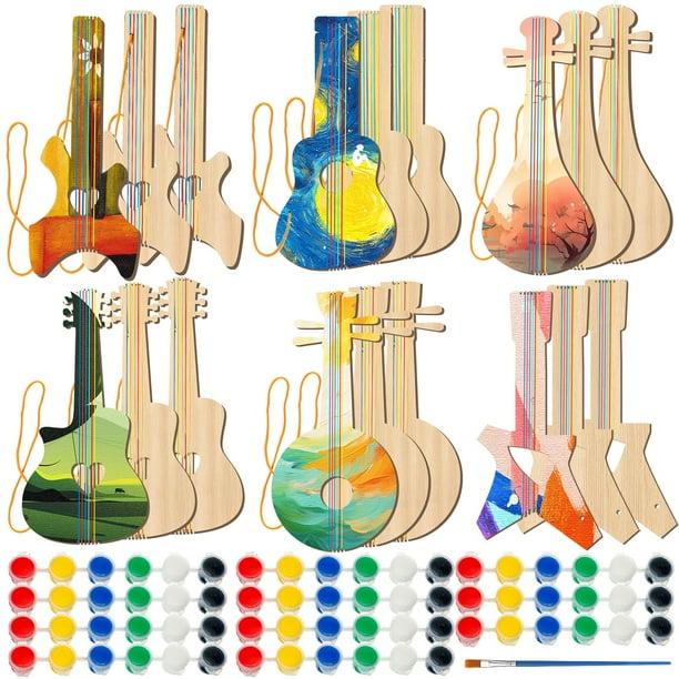 Juego de guitarras de madera DIY Syhood, 36 piezas, 18 juegos para niños con pigmentos