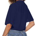 thumbnail image 2 of 2DXuixsh Womens Cardigan Sweaters Simple Women Tie Front Chiffon Short Sleeve Cropped Sheer Bolero Cardigan Crew Neck Classic Sweater Knit Cardigan Navy Size S, 2 of 6
