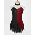 thumbnail image 3 of IEFIEL Girls Sequins Contrast Color Backless Figure Skating Dance Dress Shiny Rhinestones Sleeveless Dancewear Burgundy 16, 3 of 7