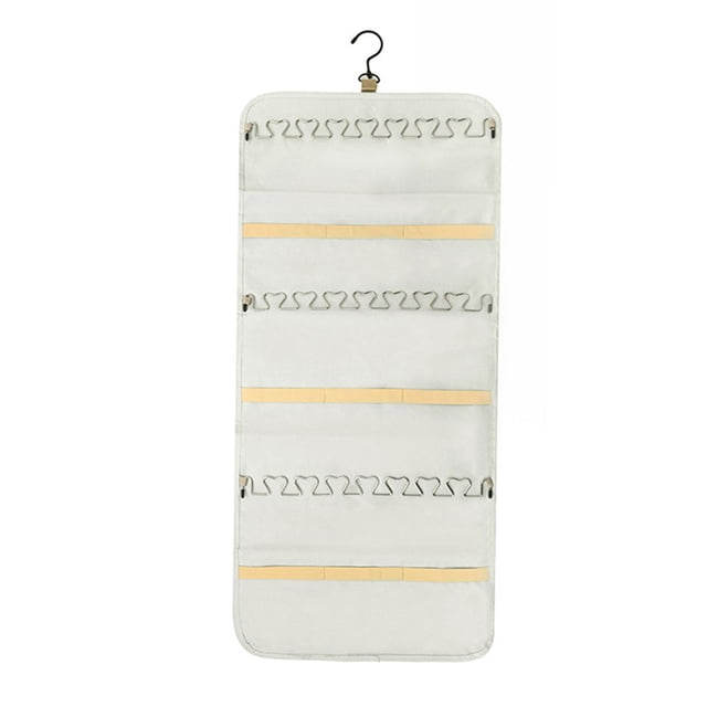 Organizador de joyas de doble cara, organizador de joyas colgante, soporte de joyería plegable de pared antienredos con 48 bolsillos. Beige