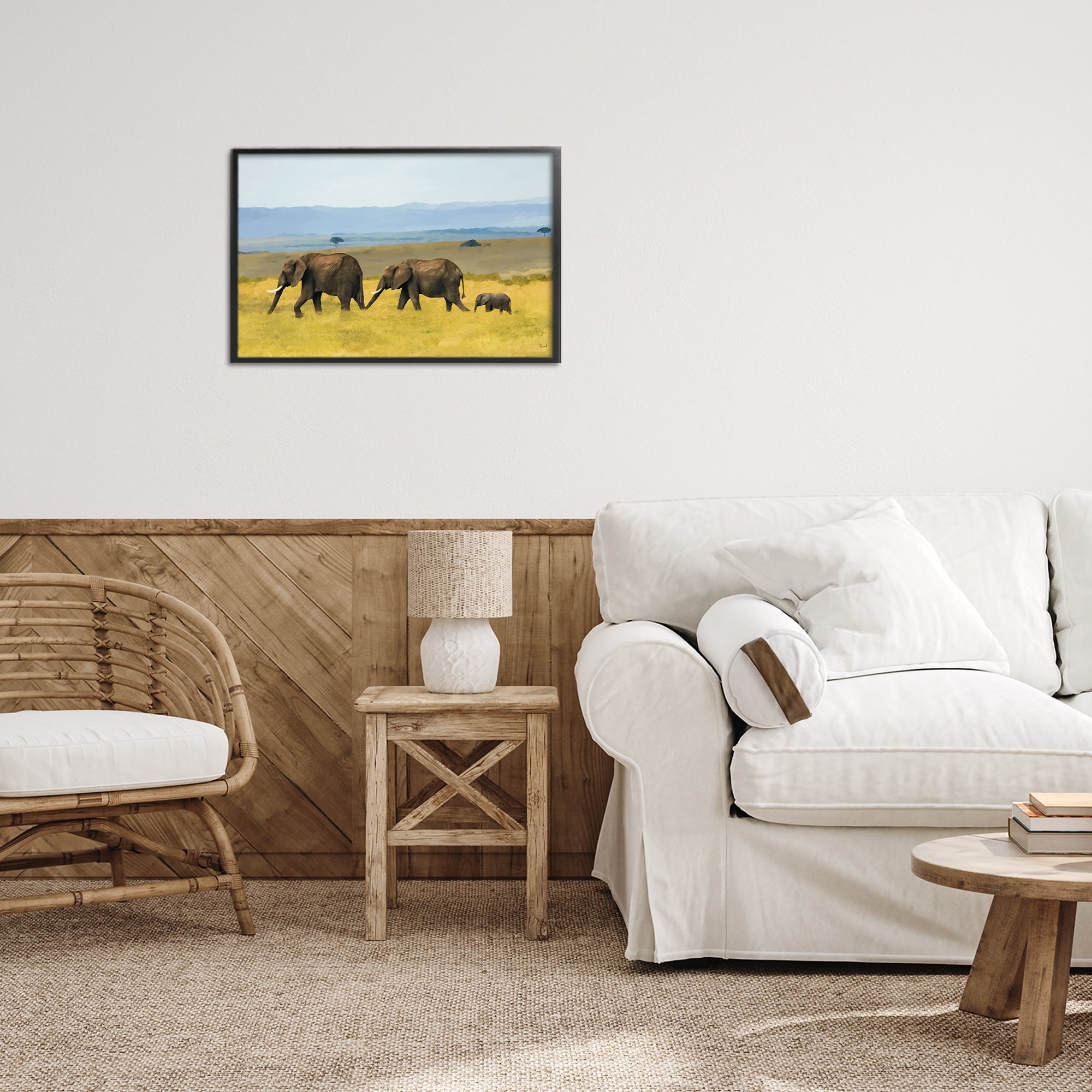 Stupell Industries Elephants In The Grassland Black Framed Giclee Art, design by Renel Peters