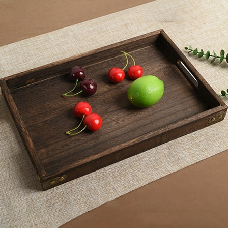 PTOOTP Dark Brown Wooden Tray, Smooth Polished Finish, Simple Design, and Practical Home Decor Accessory