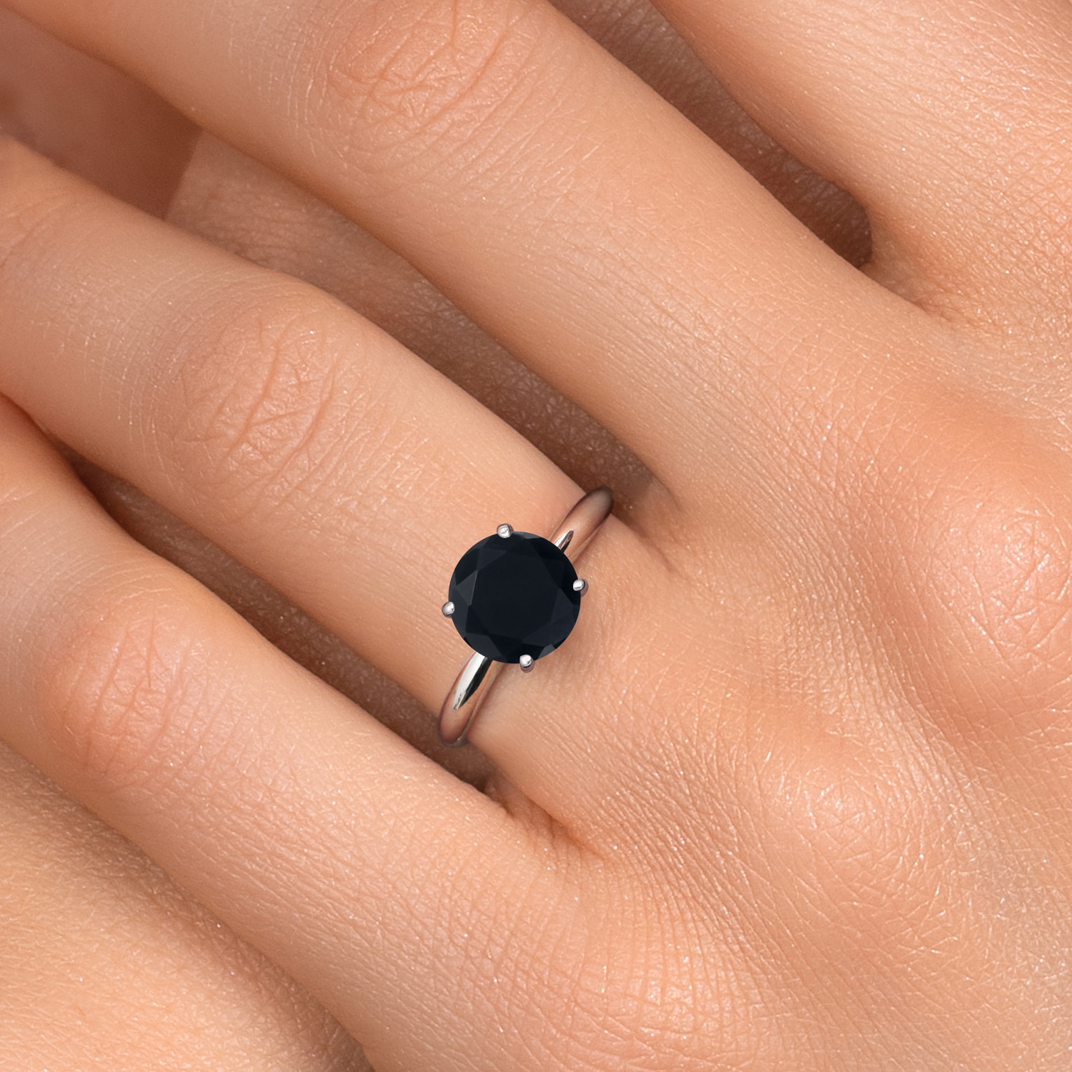 Gem Stone King 14K White Gold Black Onyx Solitaire Engagement Ring for Women | 1.65 Cttw | Round 8MM | Gemstone December Birthstone | Size 5