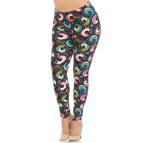 Buttery Soft Groovy Hip Unicorn Extra Plus Size Leggings - 3X-5X (XPlus One Size,Multi Color Bold)