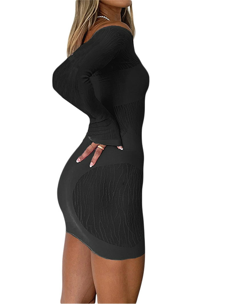 Qiylii Women Bodycon Mini Dress Long Sleeve Cross Halter Cut Out Wrap Dress  Summer Club Sheer Mesh Beach Dress - Walmart.com
