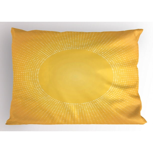 Yellow Pillow Sham Moden Digital Image of the Sun with Sunshine in Cool Circular Pixels Artwork