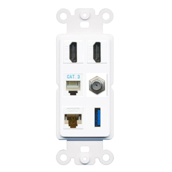 Ultra Spec Cables 2 Port HDMI Coax Cat6 Phone USB Wall Plate Rocker