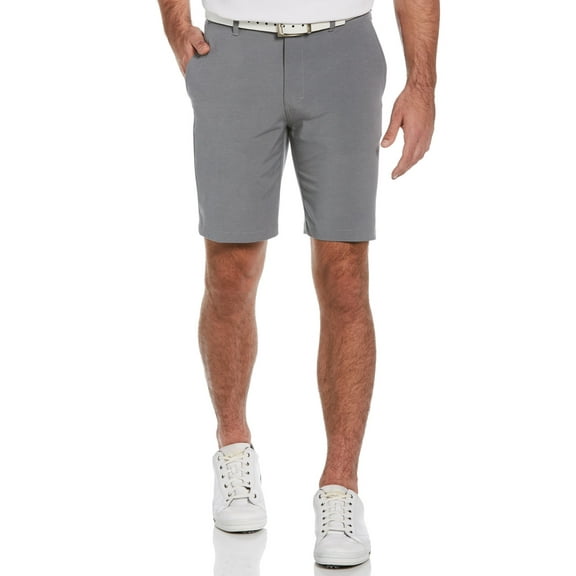 PGA TOUR Mens 9 Flat Front Horizontal Textured Golf Shorts, 4-Way Stretch, Moisture-Wicking, Sun Protection, Dk Grey Htr, 30