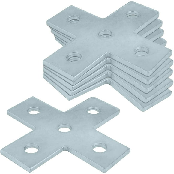 Qucyy 6 Pack 5 Hole Cross Plate for 1-5/8" Single Sturt Channel, Electro-Galvanized 4 Way Flat Plate Fittings, Fit 1/2" Bolt, 4.7mm Thickness, Carbon Steel Silver