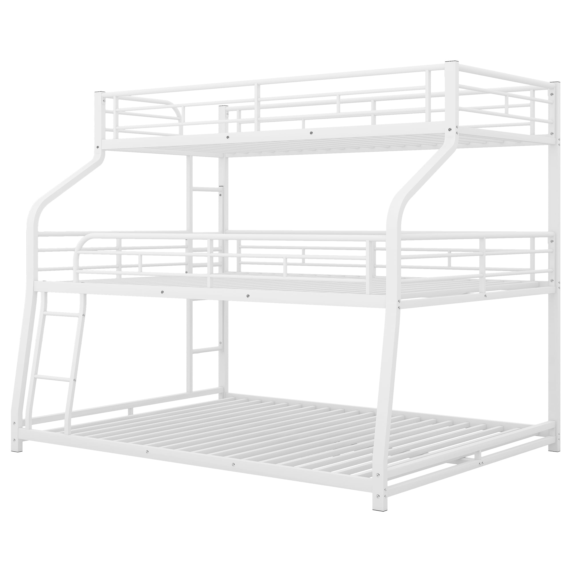 Euroco Metal Triple Bunk Bed, Twin-XL over Full-XL over Queen Size for Kids and Adults Room, White