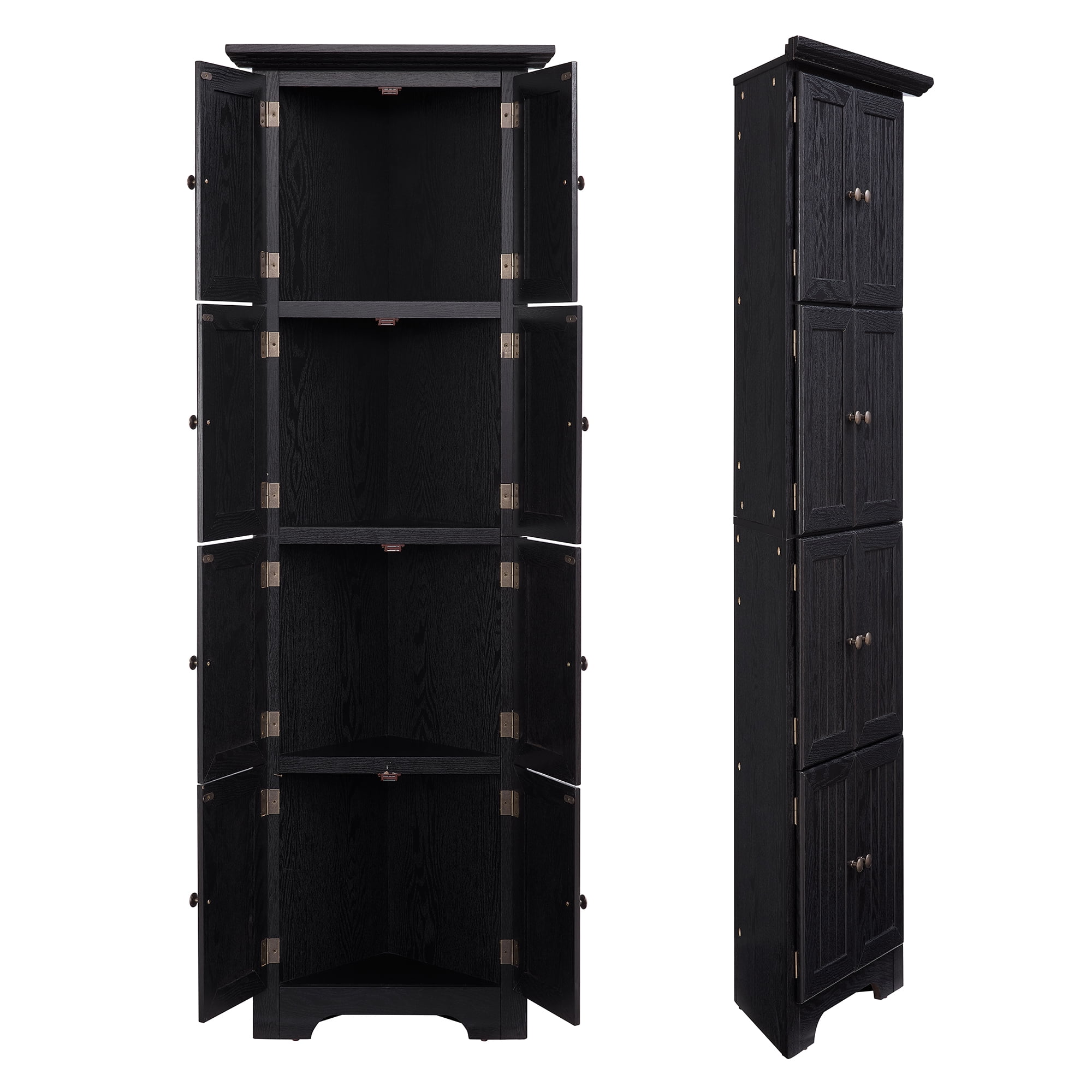 MDQMD Black Corner Storage Cabinet with Doors,72'' Tall Pantry Cabinet for kitchen,Space Saver Bathroom Cabinet for Hallway,Living Room