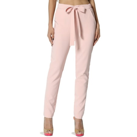 - TheMogan Women's Bow Belt Stretch Crepe Tapered Leg High Waisted Trouser Pants