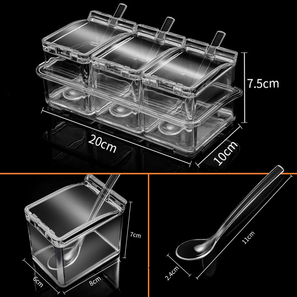 Clear Seasoning Box,V-Resourcing 4 Pieces Clear Seasoning Storage Container  for Spice Salt Sugar Cruet,Condiment Jars with Spoons…