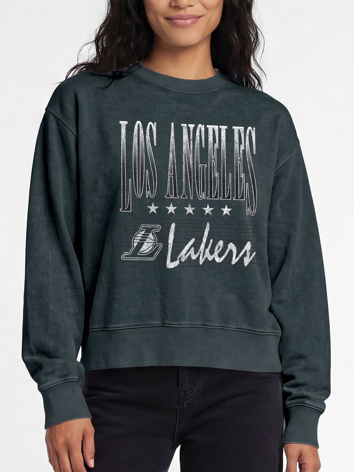 Los Angeles Lakers Reebok Womens Denim Wash Mock Neck Sweatshirt