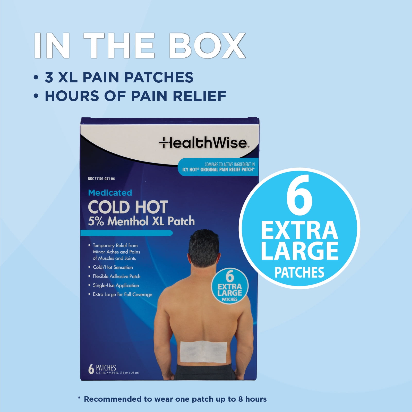 Healthwise Cold Hot Medicated Menthol XL Patch 5% Menthol Back and Large Areas 5.51 x 9.84 , 6-Count