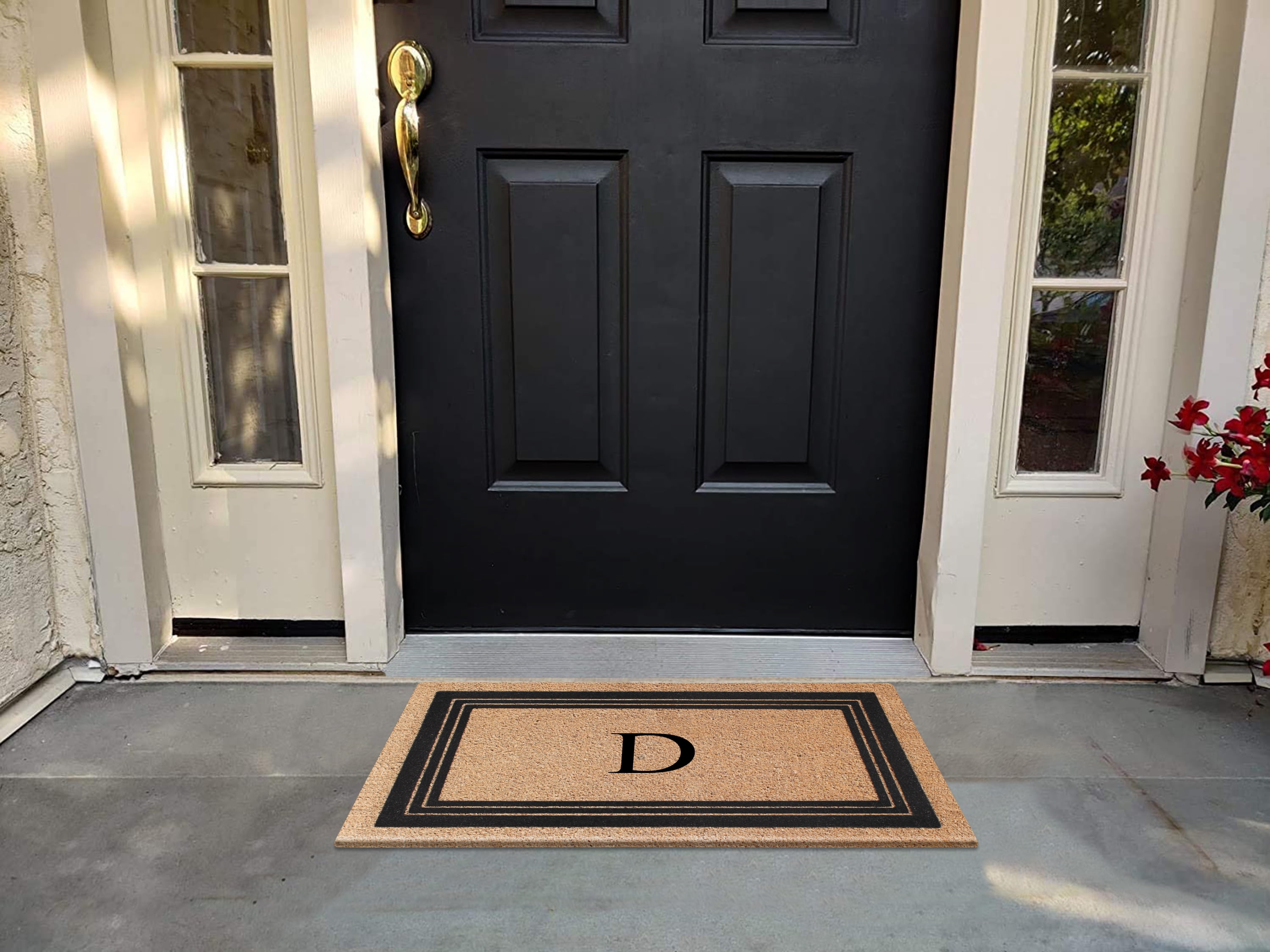 A1HC Natural Coir Monogrammed Entrance Door Mats, Durable Large Outdoor Rug, Non-Slip, Flock Doormat, Thin-Profile Heavy Duty Door Mat, Indoor Outdoor Front Door, High Traffic Areas, 18" X 30"