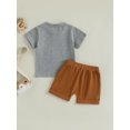 thumbnail image 6 of Loicainy Toddler Baby Boy Summer Outfits 6 12 18 24 Months 2T 3T 4T Dinosaur Letter Print Round Neck Short Sleeve Tops with Solid Shorts Clothes Set, 6 of 9