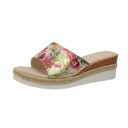 

XIAQUJ Women s Summer Fashion Open Toed Wedge Sandals with Platform Soles Slippers for Women 2024 Pink 7